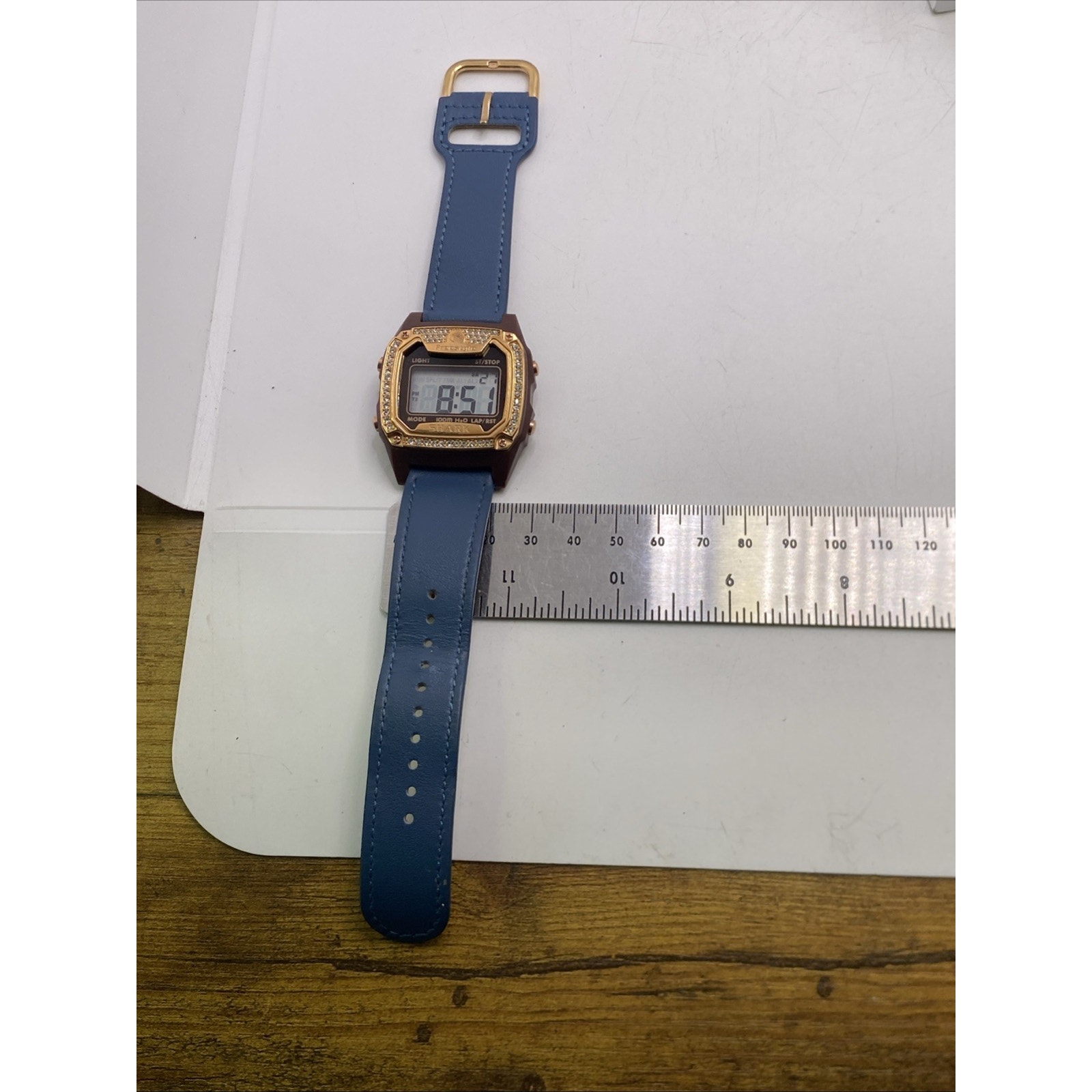 Freestyle Shark Rosegold Rhinestone Blue Leather Band Surfing Watch New Battery — image 6 of 8